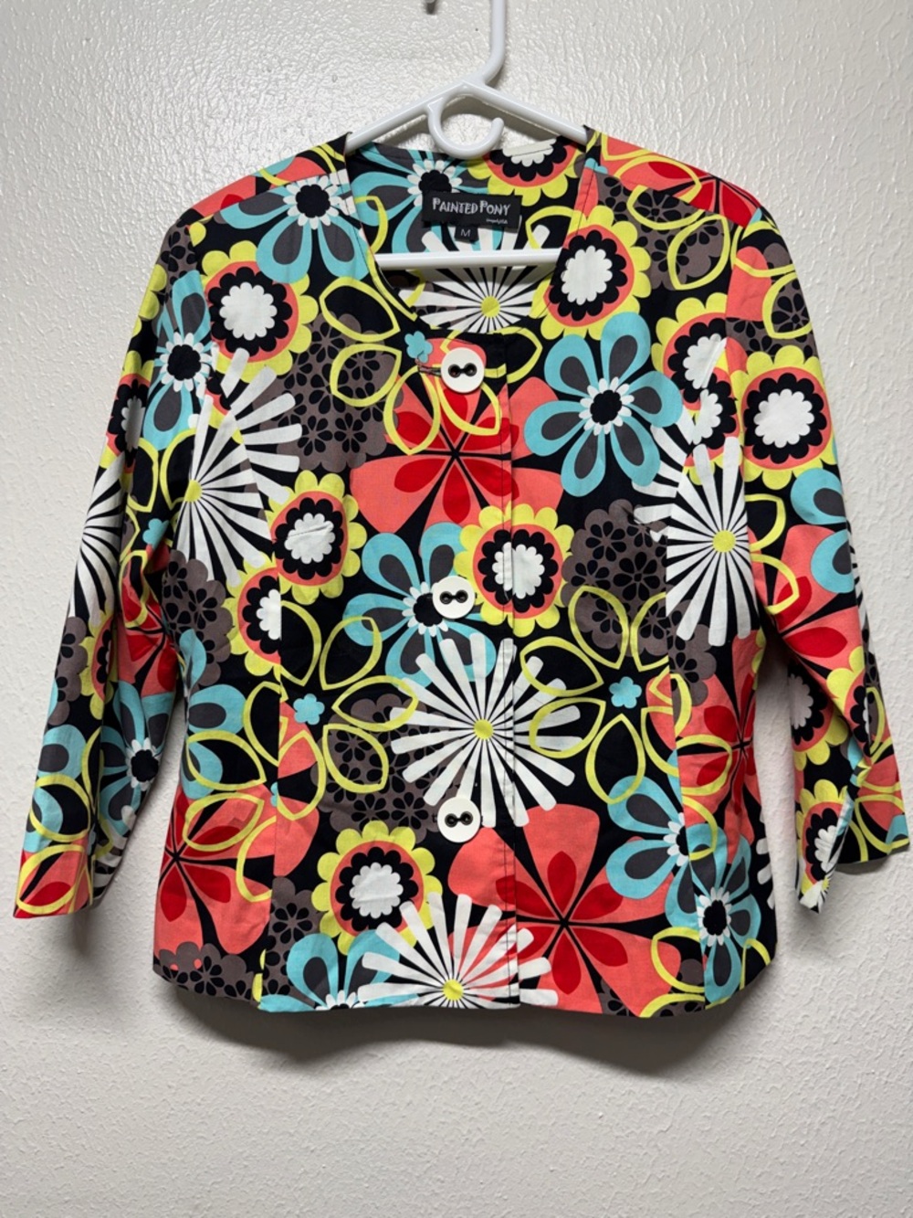 Painted Pony Floral Pop Jacket in Turquoise, Coral, Yellow & Black